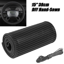 Genuine Leather DIY Car Steering Wheel Cover Anti-slip For 15"/38 cm Black US