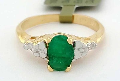 ECHTER 0,63 kt SMARAGD & DIAMANTEN RING 10 K GOLD - kostenlose Zertifikat Bewertung
