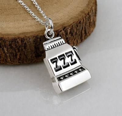 925 Sterling Silber Spielautomat Halskette - 777 Casino Charm - Las Vegas Anhänger