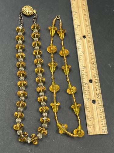 Lot Of 2 Vtg Art Deco? Citrine Color Glass Bead Necklaces - Some Chips Present - Picture 9 of 18