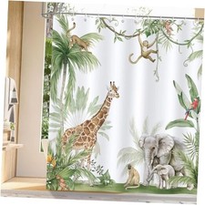 Animal Shower Curtain, Giraffe Elephant Monkey 72"W x 72"L Pack of 1 Jungle