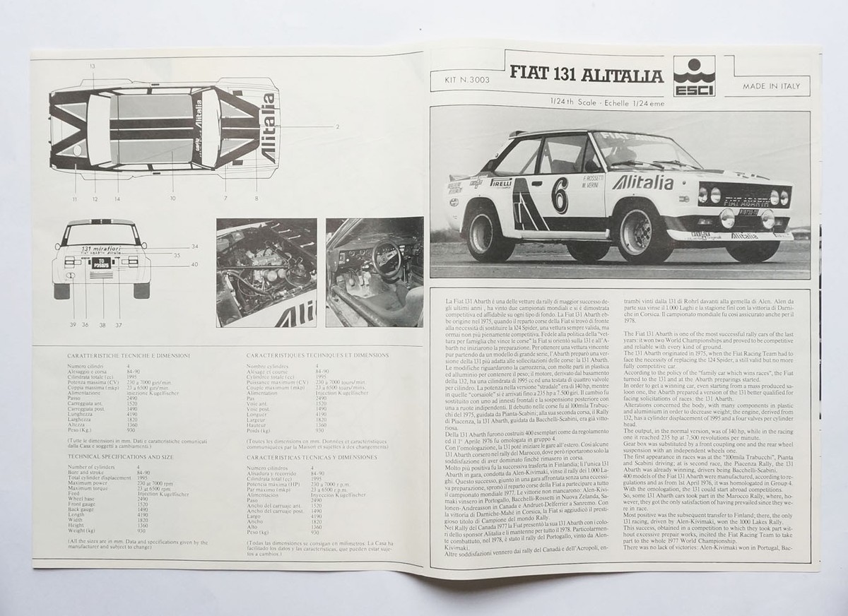 ESCI FIAT Abarth Rallye 131 Alitalia 1/24 Kit 3003 for sale online