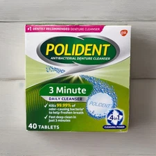 Polident Antibacterial Denture Cleanser 3 Minute Fast Stain Remover 40ct 05/2027