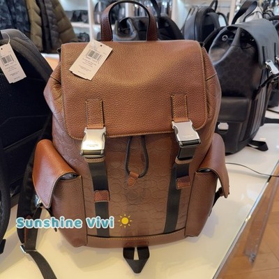 NWT COACH MEN'S Clark Backpack in Signature Leather Silver/Vintage