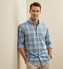 Scott Barber $165 Dress Shirt Mens Size XL Plaid Button Up Blue Coastal