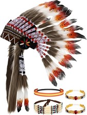 Native American Feather Headdress Indian Headdress with Choker, Elastic Headband