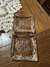 Vintage Square Clear Glass Christmas Holiday Ashtray Embossed Poinsettia