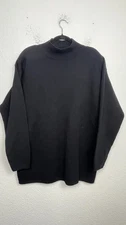 Lands' End Tunic Sweater Womens Large 14-16 Black Outdoor Chunky Knit Pads Mock
