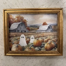 Halloween 2 Ghost in Pumpkin Patch Painting Gold Frame Viral TikTok Cute TJMaxx