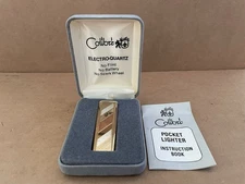 Vintage COLIBRI Pocket Lighter w/ Box ELECTRO-QUARTZ Japan Gold Tone White #7
