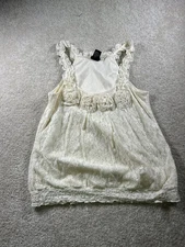 rue21 Women's L Ivory Lace Tank Top with Floral Accents Coquette