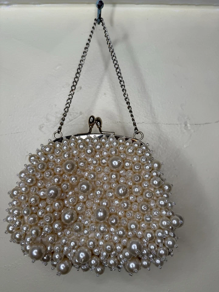 Beaded Pearl Banana Republic Ivory Mini Purse Evening Bag Gorgeous - Image 3 of 4