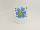 VTG Fire King Flower Power Milk Glass Mug Blue Red/Orange Flower (2 sided)