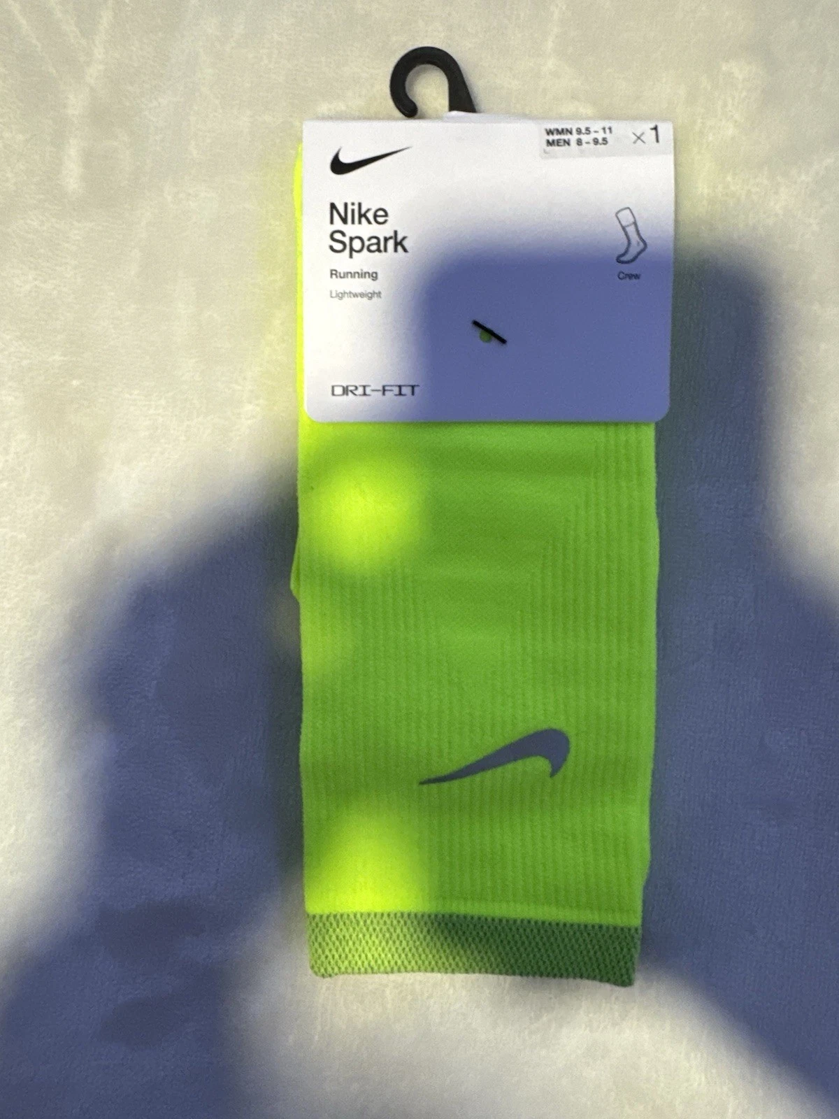 NWT MEN 8-9.5/W9.5-11 Nike Spark Lightweight Volt Running Socks CREW-3 Pairs