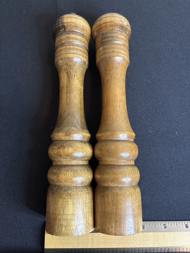 Vintage Japanese Wooden Salt & Pepper Mills Set Mid‑Century Turned Wood 10”