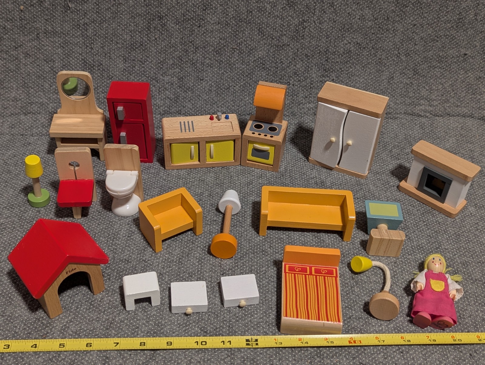 Hape & Unbranded Wooden Doll + Dollhouse Kitchen Bed Living 
