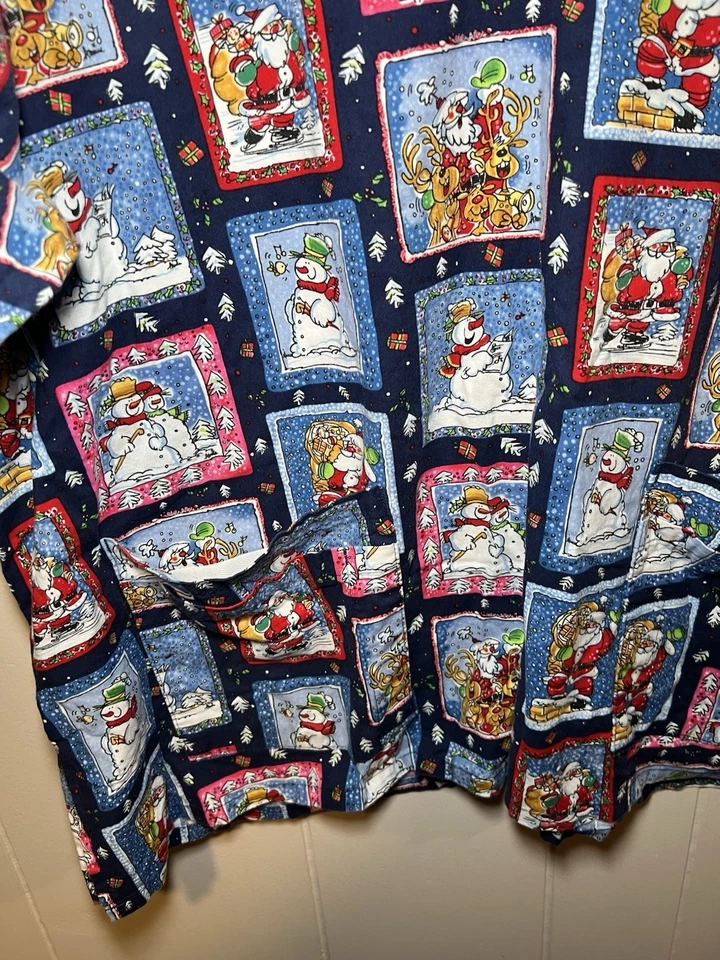 Landau Scrub Top Women’s 3X Christmas Stamp Theme Snowman Santa Vintage Retro - Image 2 of 4