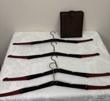 Antique 1920 Folding Travel Clothes/Coat Hangers Lot Of 4 With Leather Case