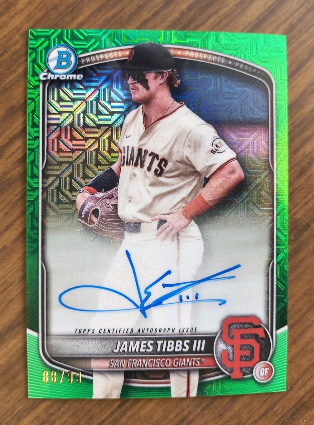 2025 Bowman Chrome Prospects James Tibbs SP Green Mojo Refractor Auto #88/99