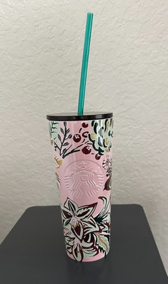 Starbucks 2022 Holiday Pink Enchanted Forest Berry Stainless Tumbler 24oz