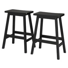 Set of 2 Saddle Seat 24" Height Bar Stools Wood Dining Room Kitchen Pub Chair