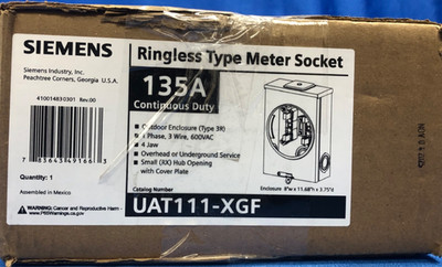 Siemens UAT111-XGF Ringless Type Meter Socket 135A 600V Outdoor Enclosure - NEW