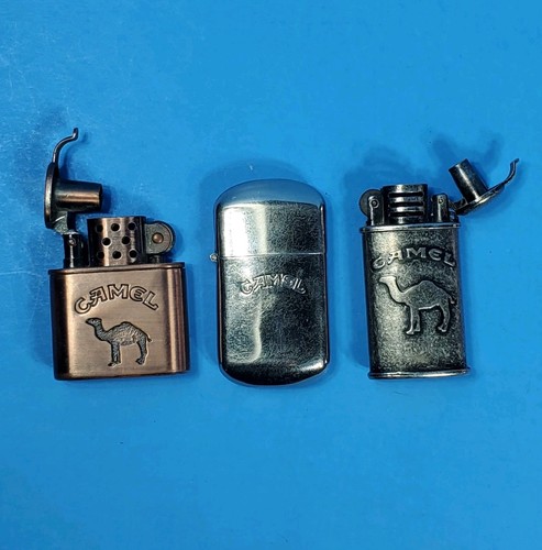 3 Camel Metal Lighter Embossed Logo Collectible Lot Joe Vintage Cigarette Promo