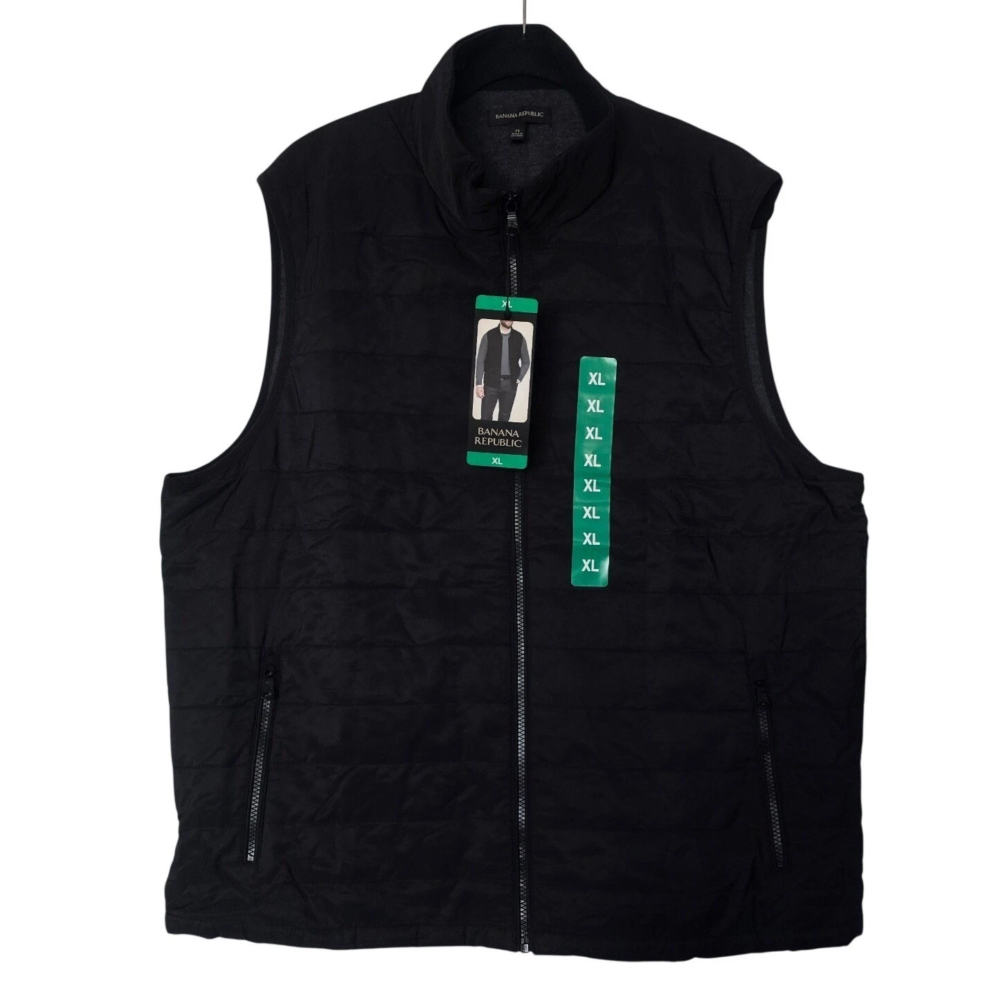 Banana Republic Mens Black Quilted Puffer Vest Full Zip Gorpcore Athleisure XL