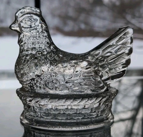 Vintage J H Millstein Co Chicken On The Nest Glass Candy Container Jeannette PA