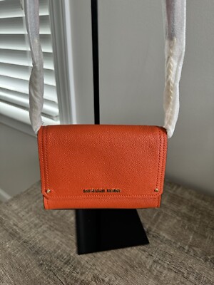 NWT Michael Kors HAYES Small Clutch Crossbody Pebble Leather Persimmon
