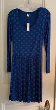 Old Navy Women Dress SP Bue/White Scoop Neck Fit & Flare Long Sleeve Stretch NWT