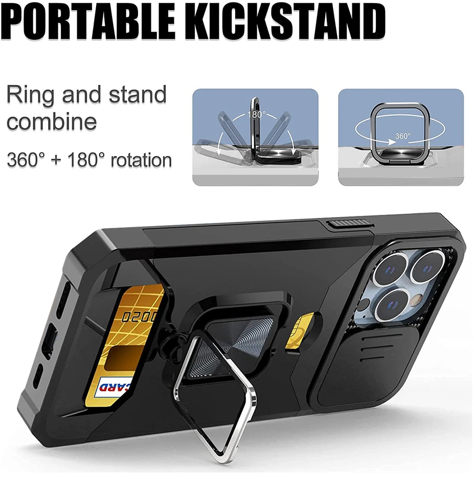 Funda resistente resistente con soporte blindado para cámara protector de lente de cámara para iPhone 13/14 Pro EE. UU. Foto 3 de 4