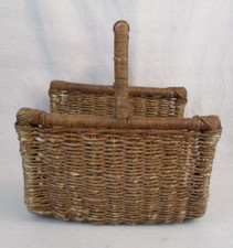 Vtg Brown Rattan Wicker Gathering basket Handle 11 W x 13 H x 13 L Farmhouse