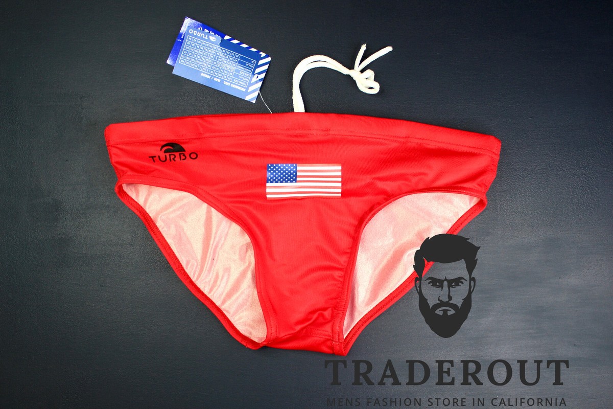 USA Flag Custom Print Turbo men RED Swim Brief swimwear