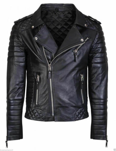 New Men's Genuine Pure Soft Lambskin Leather Motorcycle Slim fit Biker Jacket - Afbeelding 1 van 4