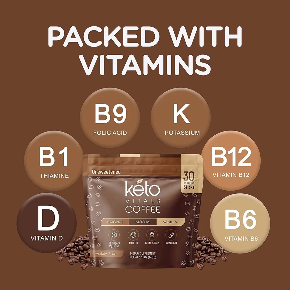Keto Vitals Café Keto Instantáneo en Polvo Sin Endulzar Paquetes de Café Instantáneo 30 CT Foto 3 de 4