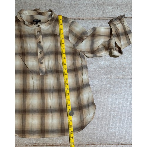 Talbots Petite Medium Plaid Long Sleeve Ruffle Collar Blouse Browns/Tans EUC - Picture 5 of 5