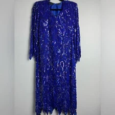 Mark & John by SAM Vintage Blue beaded/sequin zigzag pattern hem Silk midi dress