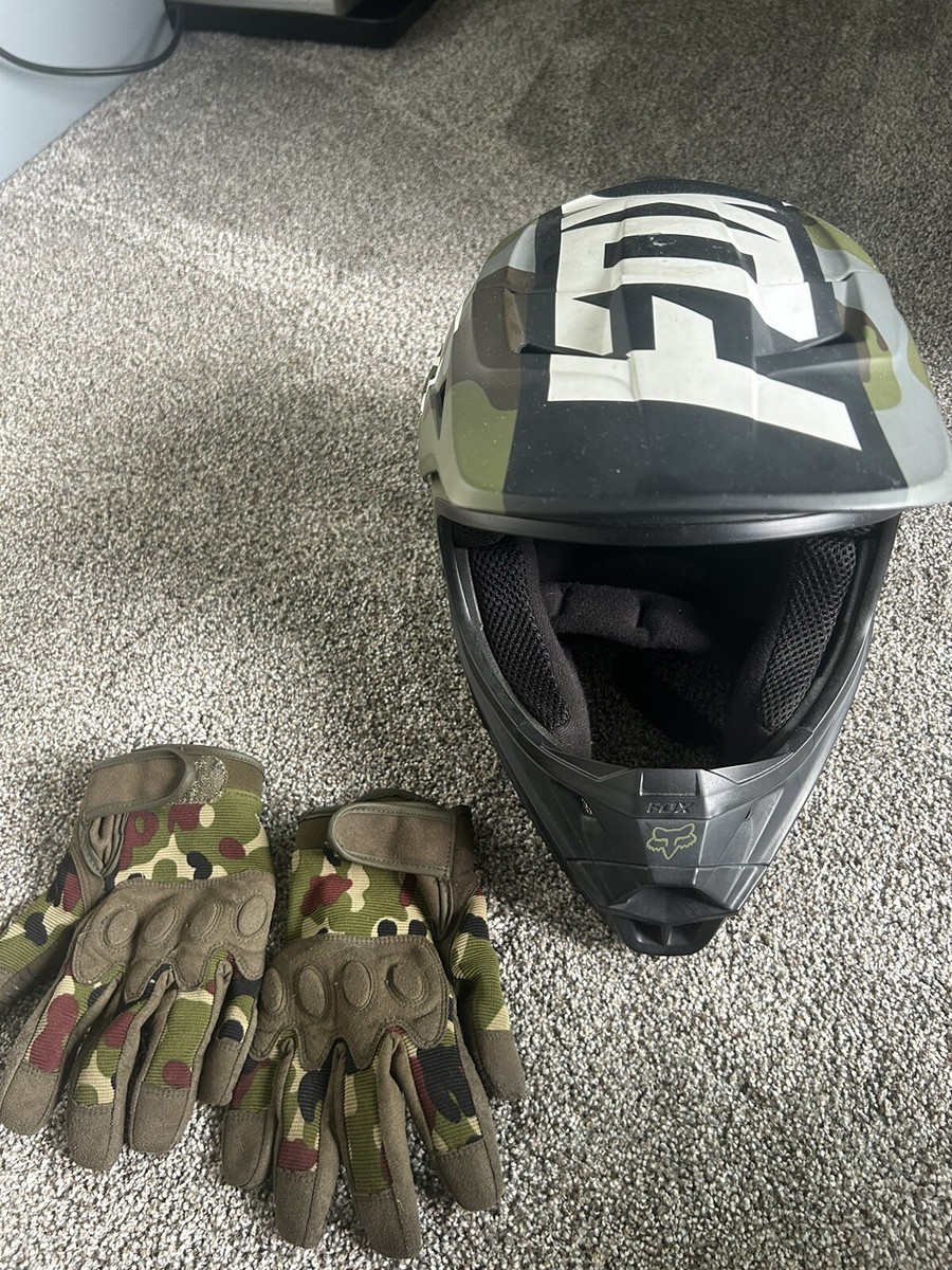 Fox V1 Matte Green Camo Helmet Youth Dirtbike Motocross Army Camouflage
