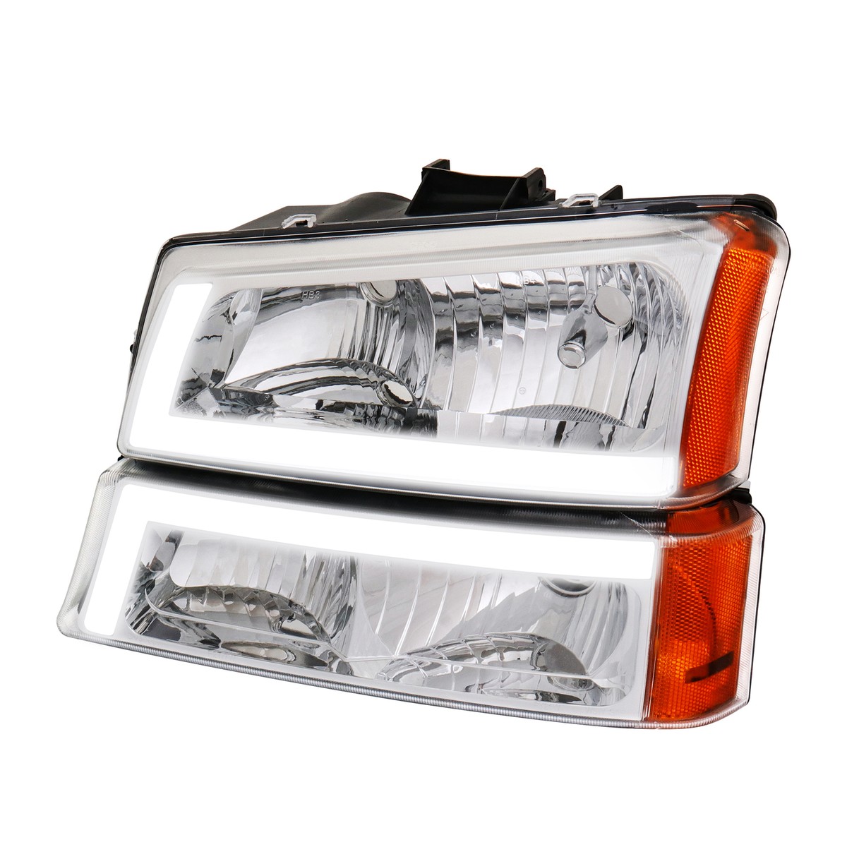 FIT FOR 03-07 SILVERADO AVALANCHE LED DRL HEADLIGHT BUMPER LAMPS CHROME/CLEAR