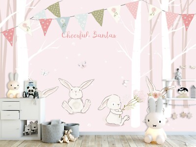 3D Cute Rabbit ZHU1045 Wallpaper Wall Mural Print Removable Self-adhesive Amy