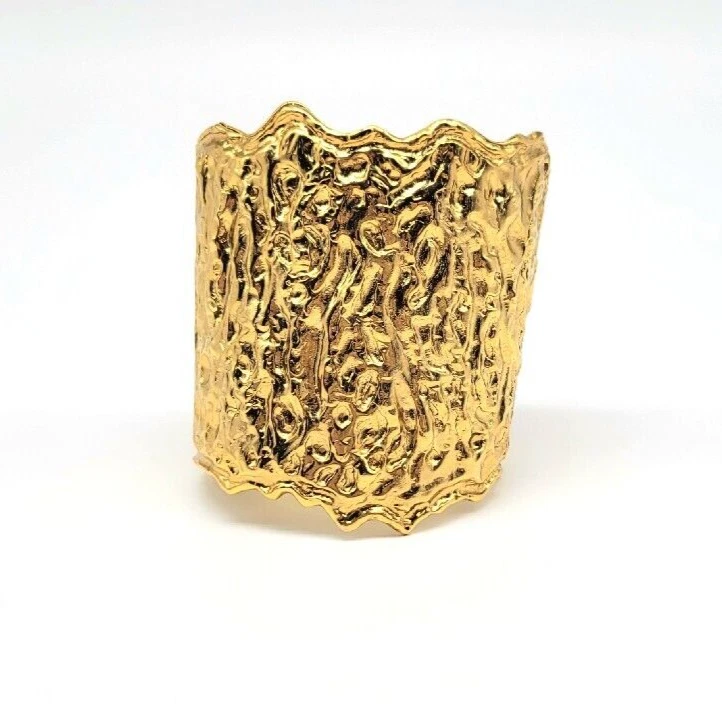 Brazalete Oscar de la Renta PESADO Texturado Tono Dorado Grueso Extra Ancho