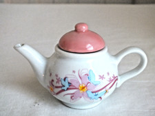 Mattel Schylling miniature PINK flower butterfly tea pot Barbie Doll size 2.5x4"