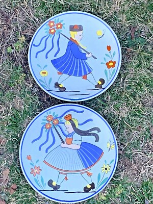 Vintage Waechtersbach Plates WESTERN GERMANY Junge Madchen Boy Girl SET  sj7m4s