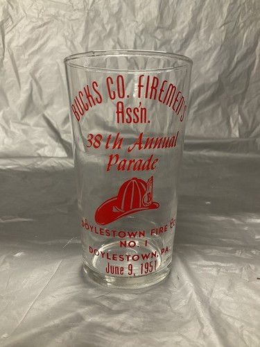 Bucks County Firemen's Association 38th Annual Parade Glass 1951 - Vintage