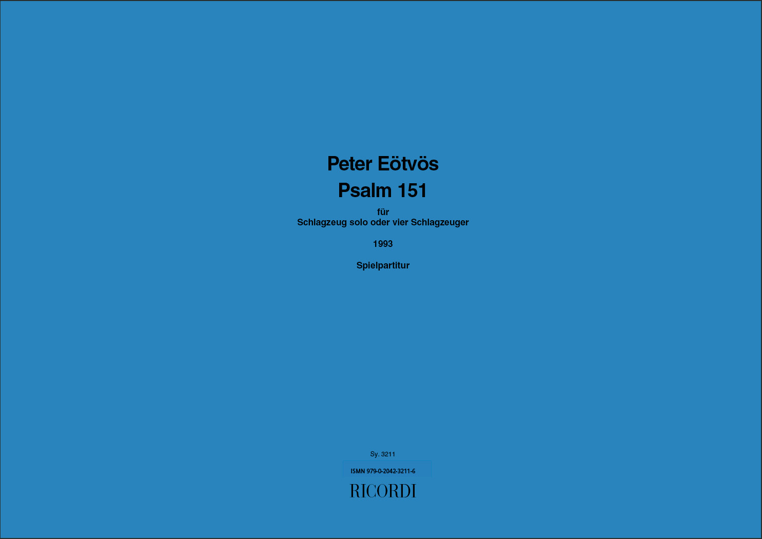 Psalm 151 | Peter Eötvös | Buch | Ricordi Berlin | EAN 9790204232116