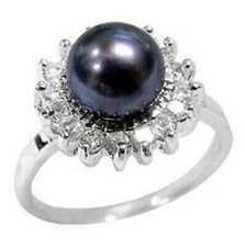 Real Natural Black Akoya Cultured Pearl Ring Size 6-10