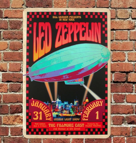 Led Zeppelin The Fillmore East 8”x12” Sign Metal Tin Aluminum Vintage Man Cave
