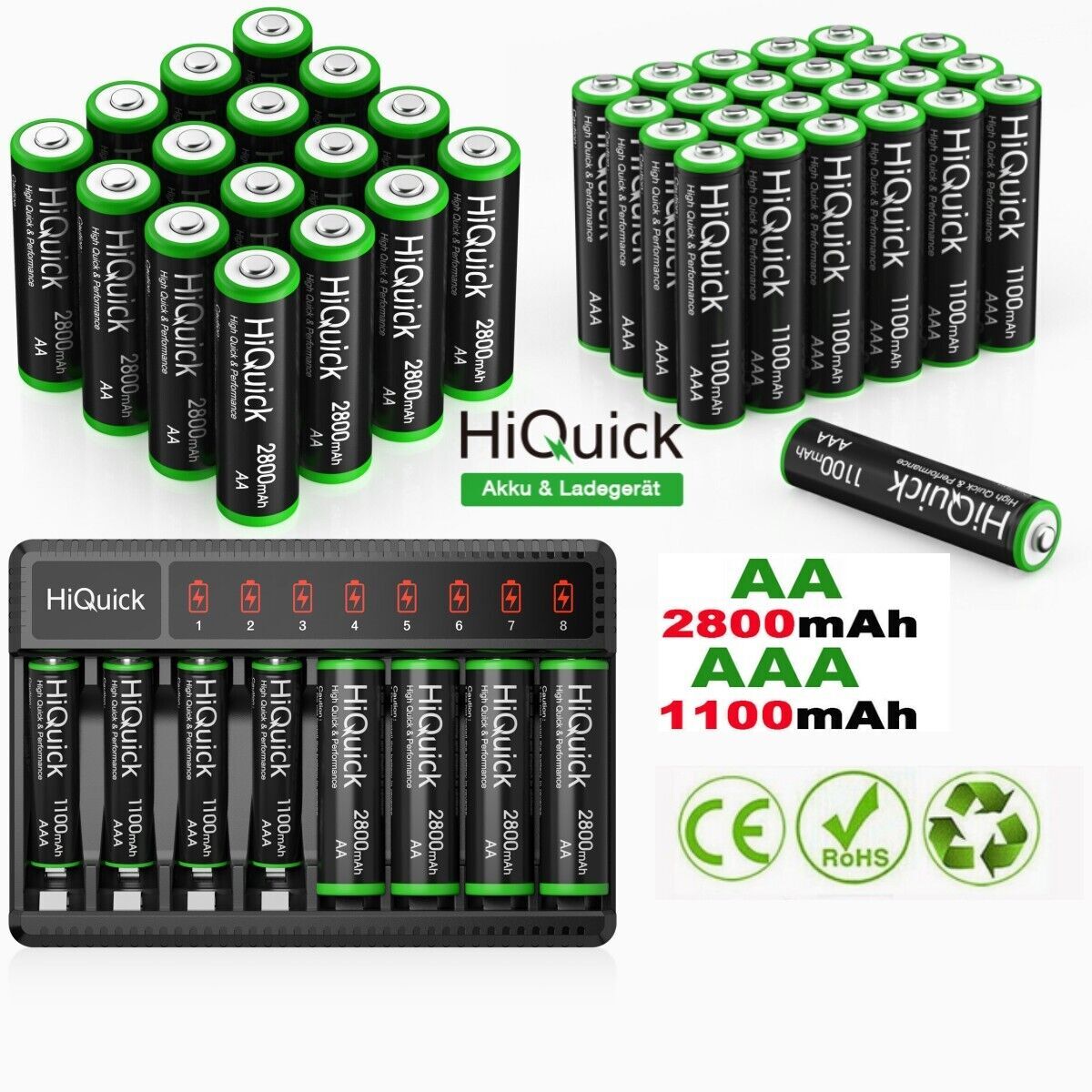 Lot AAA AA Rechargeable Batteries 1100 2800mAh 1.2V Ni-MH/ 8 Slots Smart Charger-image