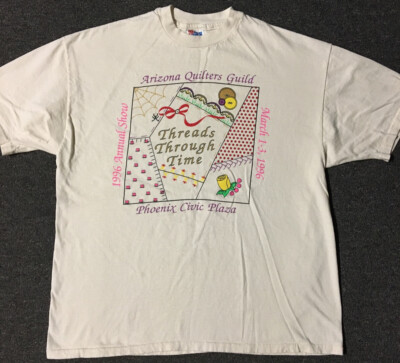 Vtg 90s Arizona Threads Through Time Quilters Guild Shirt XL USA Art Heart Love